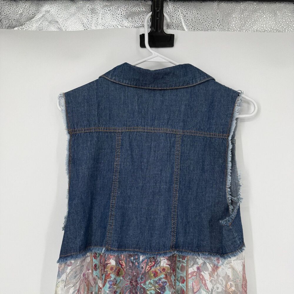 Origami Denim White Lace Vest Cardigan Duster Boho Western Fairy Women Size S/M - Picture 9 of 15